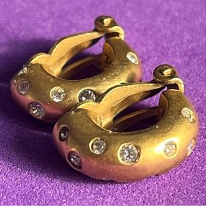 Swarovski Signed Matte Gold Tone Huggie Loop Clip Earrings